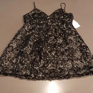Alpha Omega Black Floral Mini Dress with Adjustable Straps NWT